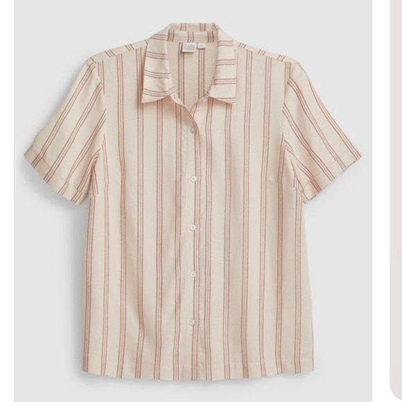 TWIK M Loose Striped Short Sleeve Buttoned Shirt - Picture 2 of 12